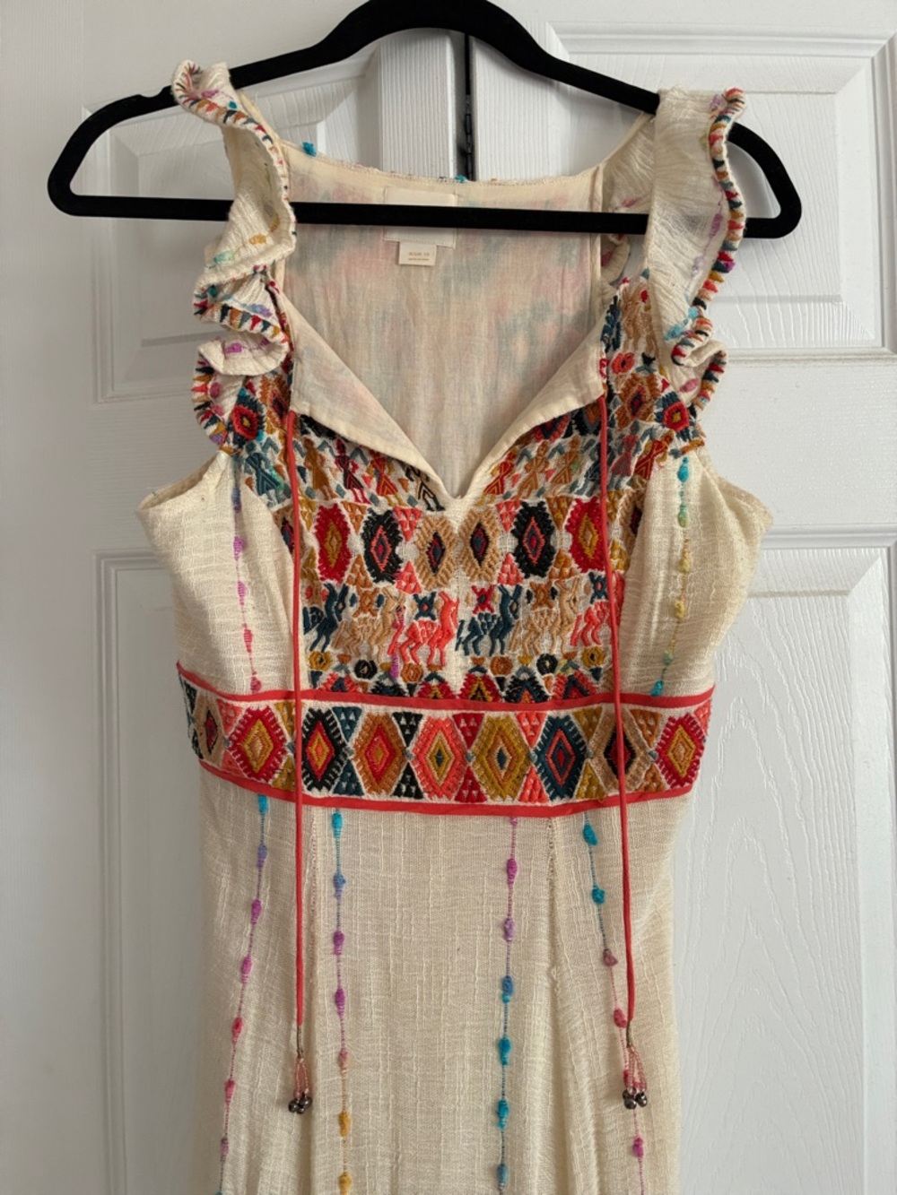 Maeve Cream Maxi Dress with Colorful Embroidered Bodice - Picture 2 of 4